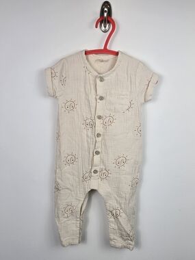 Quincy Mae Muslin Romper 3-6M Sun Print Organic Cotton Neutral Boho